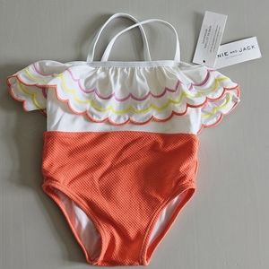 Janie and Jack White and Orange Kids Swim One Piece